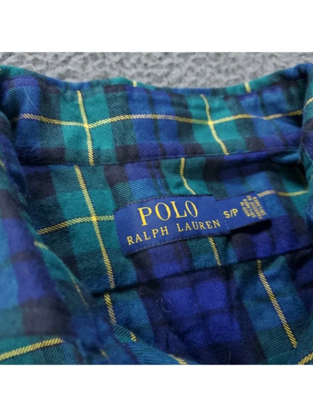 Polo Ralph Lauren Shirt Mens S Small Petite Sleep Button Plaid Blue Green Pajama